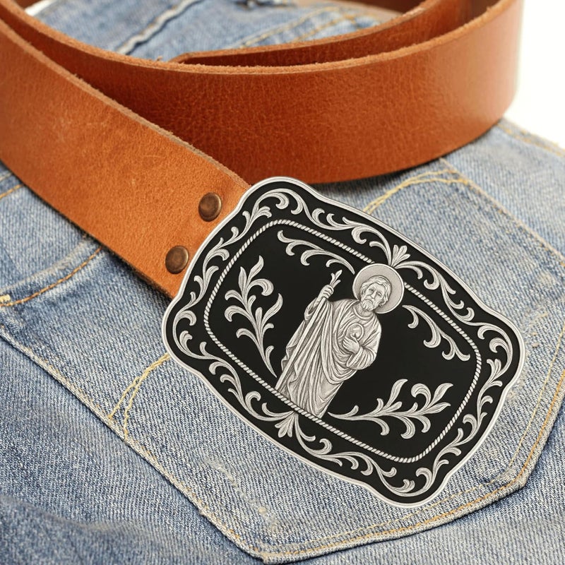 WMG Western St Jude Belt Buckle Gold Silver Saint Jude San Judas Cowboy Buckle Hebilla Vaquero Rodeo - Image 3